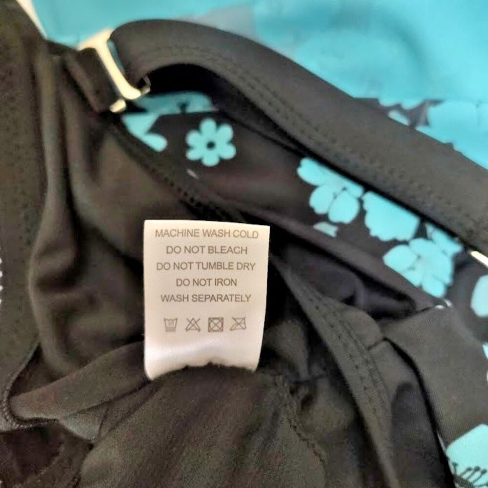 No Brand Tag Blue and Black Floral Tankini Top Only Size L Adjustable Straps 35 - Picture 4 of 4